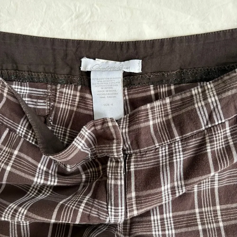 Y2K Brown Plaid Low Rise Bermuda Shorts Charlotte Russe - Size 11/30